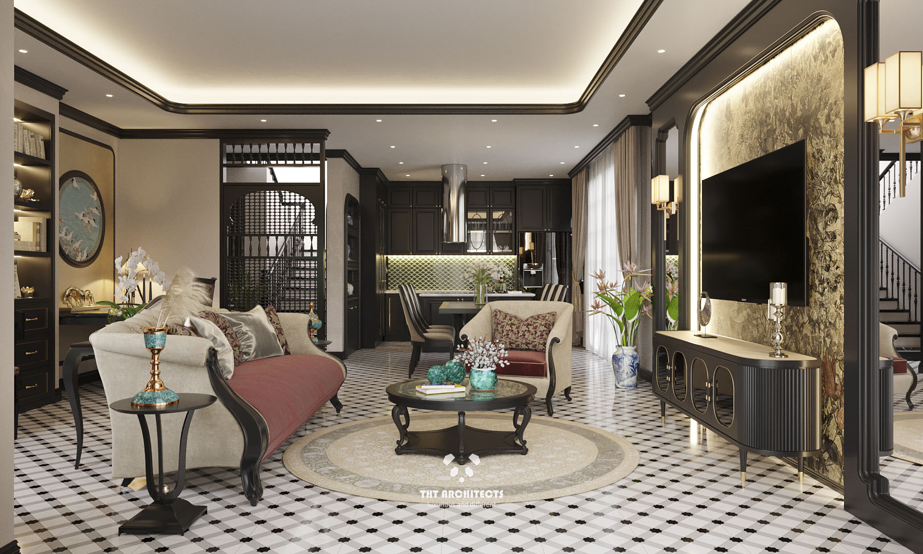 tht architects - Indochine home quận 7 - phòng khách bếp 03